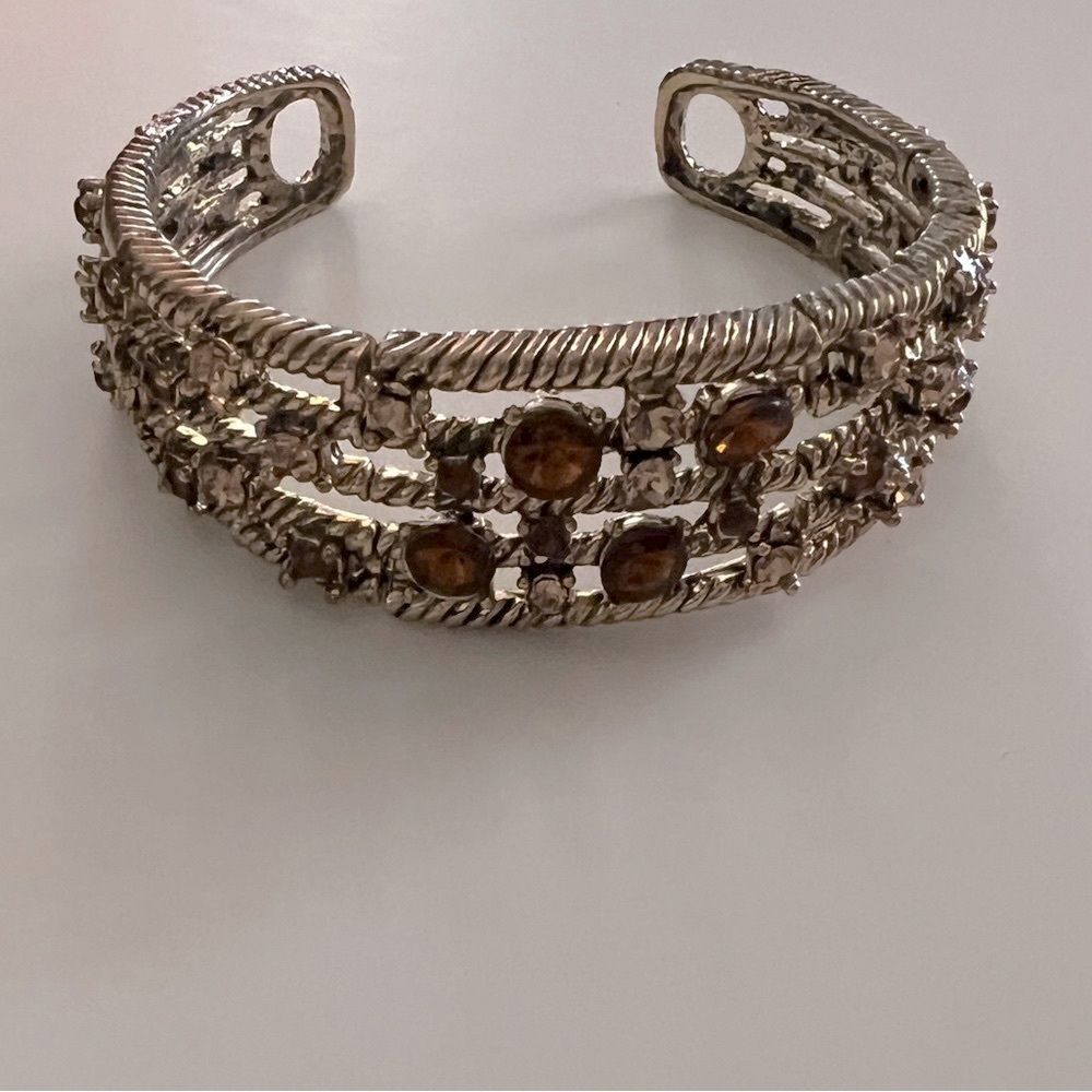 Goldtone cuff bracelet with amber rhinestones
